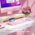 Retro Wireless Keyboard with Round Keycaps, 2.4GHz Full-Size USB Cute Wireless Keyboard Mouse for Computer, Desktop, Laptop and Computer (Pink-Colorful)