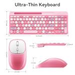 Retro Wireless Keyboard with Round Keycaps, 2.4GHz Full-Size USB Cute Wireless Keyboard Mouse for Computer, Desktop, Laptop and Computer (Pink-Colorful)