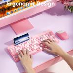 Retro Wireless Keyboard with Round Keycaps, 2.4GHz Full-Size USB Cute Wireless Keyboard Mouse for Computer, Desktop, Laptop and Computer (Pink-Colorful)
