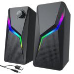 AYJBKL Computer Speakers, PC Speakers for Desktop with 6 Lighting Modes, PC Gaming Accessories, Stereo Sound Desktop Computer Speakers with 2 Bass-Boost Ports, USB Powered 3.5mm AUX Cable
