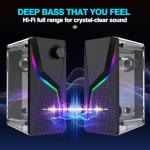 AYJBKL Computer Speakers, PC Speakers for Desktop with 6 Lighting Modes, PC Gaming Accessories, Stereo Sound Desktop Computer Speakers with 2 Bass-Boost Ports, USB Powered 3.5mm AUX Cable