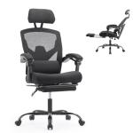 Sweetcrispy Office Computer Desk Chair, Ergonomic High-Back Mesh Rolling Work Swivel Chairs with Wheels, Comfortable Lumbar Support, Comfy Arms for Home, Bedroom, Study, Student, Black