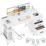 AODK 51 Inch Computer Desk with File Drawers & USB Power Outlets - Reversible Home Office Desk with Storage Shelves, Work from Home, Modern Work/Writing/Study Table for Bedroom, White
