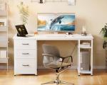 AODK 51 Inch Computer Desk with File Drawers & USB Power Outlets - Reversible Home Office Desk with Storage Shelves, Work from Home, Modern Work/Writing/Study Table for Bedroom, White