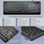 KOPJIPPOM Large Print Backlit Keyboard, USB Wired Computer Keyboard, Full Size Keyboard with White Illuminated LED Compatible for Windows Desktop, Laptop, PC, Gaming, Black