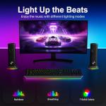 Nylavee Computer Speakers – Hi-Fi Stereo PC Speakers with 9 LED Lighting Modes, Enhanced Bass and Sound, USB/Type-C Powered and 3.5mm Audio Wired Desktop Speakers for PC, Laptop, Monitor, MacBook