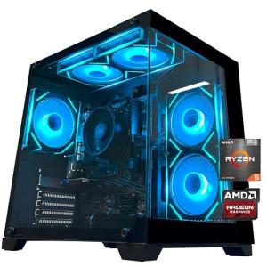 YAWYORE Gaming PC Desktop Computer AMD Ryzen 5 5600GT,16GB DDR4 3200MHz,1TB M.2 NVMe PCle4.0 Gen4,550W 80PLUS PSU,WiFi,Game Design Office Console,Sea View Room, Towers Prebuilt PC (Black)