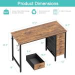 Lufeiya 47 inch Computer Desk with 4 Fabric Drawers, Reversible Writing Work Study Desk for Home Office Bedroom, Modern Simple Student PC Desks, Rustic Brown