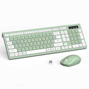 Wireless Keyboard and Mouse Combo, Full-Sized Wireless Keyboard and Adjustable DPI Mouse, 2.4GHz USB Receiver, Silent Keyboard and Mouse for PC, Windows, MAC, Desktop, Laptop (Avocado Green)