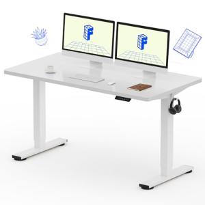 FLEXISPOT EN1 One-Piece Electric White Standing Desk 55 x 28 Inch Desktop Adjustable Height Desk Home Office Computer Workstation Stand up Desk (White Frame + 55" White Top, 2 Packages)
