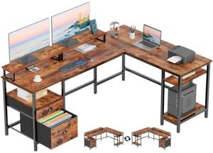 Furologee 66" L-Shaped Computer Desk with Shelves