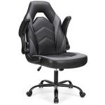 Sweetcrispy Computer Video Game Desk Chair - Ergonomic Comfy Lumbar Support, PU Leather with Flip-up Armrest, Height Adjustable and 360° Swivel, for Adults, Black Grey