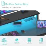Lufeiya Black Gaming Desk with LED Lights and Power Outlets, 40 Inch Teen Writing Study Table Home Office Desks with Monitor Stand, Computer Desk with Charging Station USB Port, Black