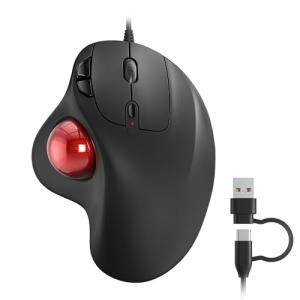 Nulea M509 Trackball Mouse Wired, Ergonomic Design, Easy Thumb Control, Precise & Smooth Tracking, 2-in-1 Interface (Type A &Type C), Compatible for PC, Laptop, Mac, Windows(Red).