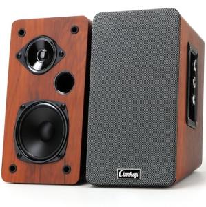 cinnkeyi 50W Wooden Bookshelf Speakers, Passive 2.0 Computer Speakers,PC Speaker Bluetooth/RCA/AUX（3.5mm）/USB Inputs TV Speakers for TV/PC/Laptop/Turntable, Strong Bass TV/Turntable Speaker