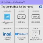 HP 21.45 inch All-in-One Desktop PC, FHD Display, Intel Processor N100, 8 GB RAM, 256 GB SSD, Intel UHD Graphics, Windows 11 Home, Jet Black, 22-dg0220 (2025)