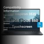 Dell Inspiron 15 15.6" Laptop (FHD Touchscreen, AMD Ryzen 5 7530U, 16GB RAM, 512GB PCIe SSD, (6-Core Beat i7-1165G7)) Numeric Keypad, Webcam, 2023 Inspiron 3000 3535, Win 11 Home, Carbon Black