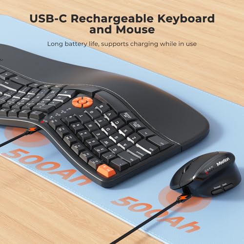 Wireless Ergonomic Keyboard and Mouse Combo - Black