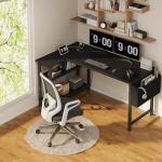 Lufeiya L Shaped Computer Desk with Power Outlet Shelves, 47 Inch Corner Desk for Home Office Bedroom, L-Shaped Study Writing Working PC Desks, Black