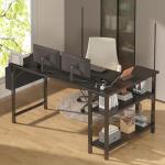 Lufeiya L Shaped Computer Desk with Power Outlet Shelves, 47 Inch Corner Desk for Home Office Bedroom, L-Shaped Study Writing Working PC Desks, Black