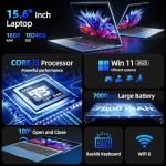 Naclud 15.6 Inch Laptop Computer, Windows 11 Laptops with 16GB RAM 1024GB SSD, Core i3 CPU(Up to 3.9GHz), Backlit Keyboard, 53.2WH Battery, WiFi 6, IPS FHD Display, 180° Viewing, HDMI, Type-C