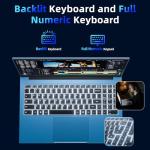 Naclud 15.6 Inch Laptop Computer, Windows 11 Laptops with 16GB RAM 1024GB SSD, Core i3 CPU(Up to 3.9GHz), Backlit Keyboard, 53.2WH Battery, WiFi 6, IPS FHD Display, 180° Viewing, HDMI, Type-C