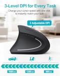 Lekvey Left Handed Ergonomic Mouse, Vertical Wireless Mouse for Left Hand, 2.4G USB Carpal Tunnel Lefty Mouse, 3 Adjustable DPI, 6 Buttons, for Laptop, PC, Computer, Mac, Windows, Desktop - Black