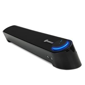 GOgroove Computer Speaker Mini Soundbar - USB Powered PC Sound Bar with Easy Setup Wired AUX, Stereo Audio, Microphone Port, Volume Control Knob, Under Monitor Design for Desktop (Blackout)