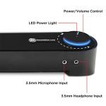 GOgroove Computer Speaker Mini Soundbar - USB Powered PC Sound Bar with Easy Setup Wired AUX, Stereo Audio, Microphone Port, Volume Control Knob, Under Monitor Design for Desktop (Blackout)