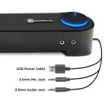 GOgroove Computer Speaker Mini Soundbar - USB Powered PC Sound Bar with Easy Setup Wired AUX, Stereo Audio, Microphone Port, Volume Control Knob, Under Monitor Design for Desktop (Blackout)