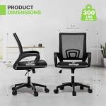 Magshion Ergonomic Office Desk Chair, Mid-Back Mesh Computer Chair, Swivel Chair with Breathable Backrest & Lumbar Support, Adjustable Height for Gaming, Work, Study, 300 Lbs Capacity, Black