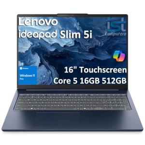 Lenovo IdeaPad Slim 5i Touchscreen Laptop (16" FHD+, Intel Core 5 210H (>i7-1260P), 16GB DDR5 RAM, 512GB SSD) for Business, Home, 1080p IR Webcam, Backlit, 15-Hr Long Battery Life, Wi-Fi 6, Win 11 Pro
