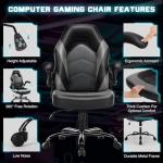 DUMOS Computer Game Desk Chair - Ergonomic PU Leather Lumbar Support, Height Adjustable High Back Video Game with Flip-up Armrest, Rolling Swivel for Adults, Deep Grey