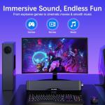 Nylavee Computer Speakers with Subwoofer, 2.1 PC Speakers System with Bluetooth 5.4 & 3.5mm Aux-in, 60W Peak Power, AC Adapter Powered Computer Sound Bar for Desktop PC, Laptop, Monitor, Gaming