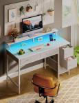 Seventable Computer Desk with Power Outlets & LED Light, 39 inch Home Office Desk with 5 Drawers, Writing Desk with Monitor Stand, Work Desk for Home Office, White