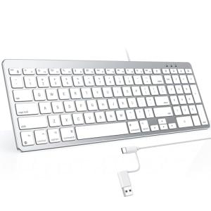 OMOTON Wired Keyboard Compatible with Mac, with Dual Interface (USB and Type-C), Numeric Keypad Compatible with MacBook Pro/Air, iMac, Mac mini/Pro Laptop, Silver