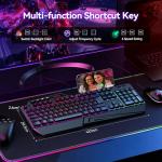 TECKNET Wired RGB Gaming Keyboard - 26-Key Anti-Ghosting, 13 Lighting Modes, Spill-Resistant, 108 Membrane Keys, Plug & Play - with Ergonomic Wrist Rest & Phone Holder for Windows/Mac (Black)