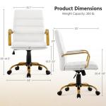 Yaheetech Mid-Back Office Chair PU Leather Desk Chair Adjustable Executive Task Chair w/Lumber Support Gold Leg White Seat