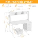 White Computer Desk with Hutch & Drawers - Office Desk with 3 Storage Drawers and Power Outlets, 47 Inch Modern Study Writing Desk for Bedroom Home Office