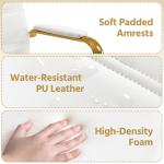 Yaheetech Mid-Back Office Chair PU Leather Desk Chair Adjustable Executive Task Chair w/Lumber Support Gold Leg White Seat