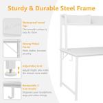 White Computer Desk with Hutch & Drawers - Office Desk with 3 Storage Drawers and Power Outlets, 47 Inch Modern Study Writing Desk for Bedroom Home Office