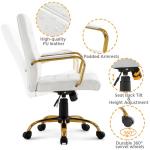 Yaheetech Mid-Back Office Chair PU Leather Desk Chair Adjustable Executive Task Chair w/Lumber Support Gold Leg White Seat