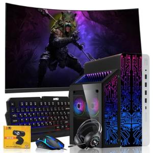 HP G3 Gaming Desktop PC Bundle with Core i7 32GB RAM 1TB SSD 27 inch Curved Monitor RTX 4060 Graphics RGB Keyboard with AI-Enabled Copilot Key Mouse Headphones Webcam Windows 11(Renewed)
