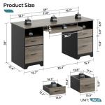 Bestier 59” Computer Desk with 4 Drawers, Office Desk with Storage, Industrial Executive Desk with File Drawer, Keyboard Tray & 2 Pedestals on Both Sides for Home Office & Studio, Grey