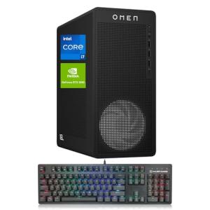HP OMEN 16L TG03 RTX 5060 Gaming Desktop, Intel Core i7-14700F, 32GB DDR5 RAM, 1TB SSD, DP, RJ-45, Wi-Fi 6, Bundle with HVER Stealth Gaming Keyboard, Black, Windows 11 Home