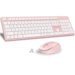 LeadsaiL Pink Wireless Keyboard and Mouse Combo, Full-Sized Ergonomic Computer Keyboard, 2.4GHz Cordless Keyboard Silent Mouse Set with 2-in-1 USB Receiver, 12 FN Shortcuts for Windows Laptop, PC/Mac
