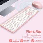 LeadsaiL Pink Wireless Keyboard and Mouse Combo, Full-Sized Ergonomic Computer Keyboard, 2.4GHz Cordless Keyboard Silent Mouse Set with 2-in-1 USB Receiver, 12 FN Shortcuts for Windows Laptop, PC/Mac