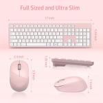 LeadsaiL Pink Wireless Keyboard and Mouse Combo, Full-Sized Ergonomic Computer Keyboard, 2.4GHz Cordless Keyboard Silent Mouse Set with 2-in-1 USB Receiver, 12 FN Shortcuts for Windows Laptop, PC/Mac