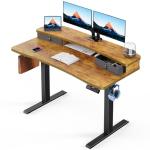 HUANUO 48″ x 24″ Electric Standing Desk with 2 Drawers, C-Clamp Mount Compatible, Height Adjustable Computer Desk, Home Office Stand Up Desk with 4 Preset Heights & 2 Hooks, Vintage Brown