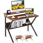 ODK Small Desk, 27.5 Inch Computer Desk for Small Spaces, Kids Desk with Storage, Study Table with Monitor Stand for Homeschool, Deep Brown